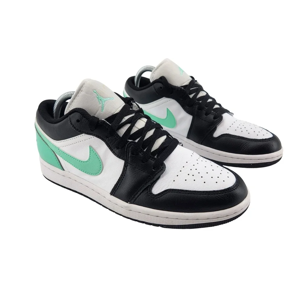 Nike Air Jordan 1 Low Green Glow Mens 8 White‎ Black 553558-131 Basketball Shoes